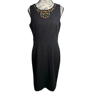 Banana Republic Jeweled Neckline Wool Sheath Midi Dress